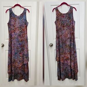 BRAND: Bali BatiksITEM: pull over, hand painted, faux layered rayon dress with